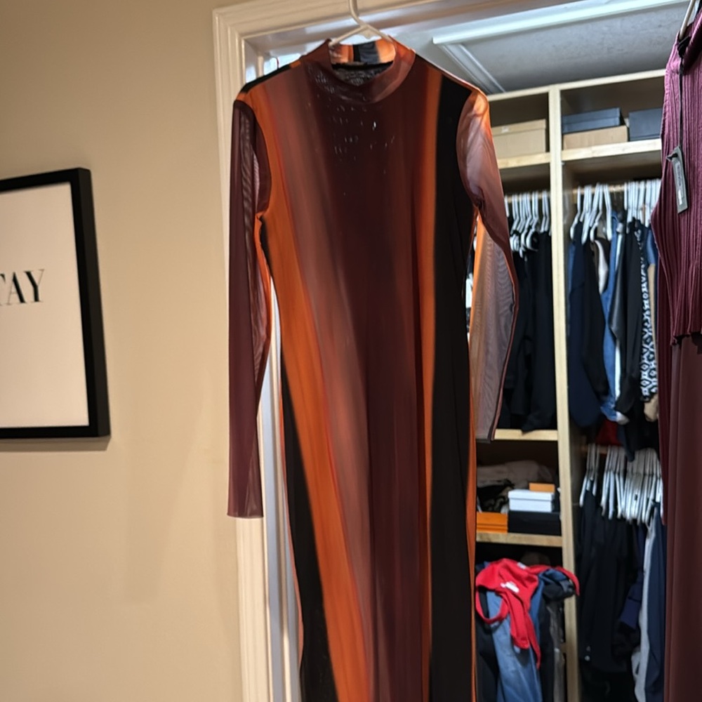 Zara double layered mesh/sheer dress . Gorgeous fall colors